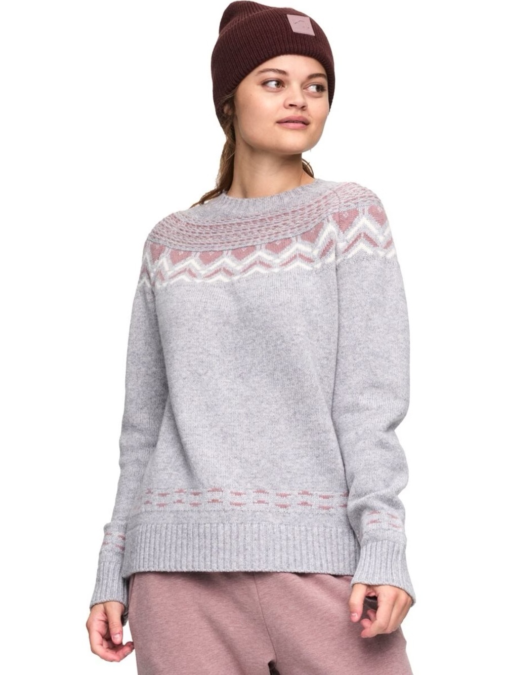 Kari Traa Sundve Fair Isle Knit Wool Blend Sweater gray pink size small